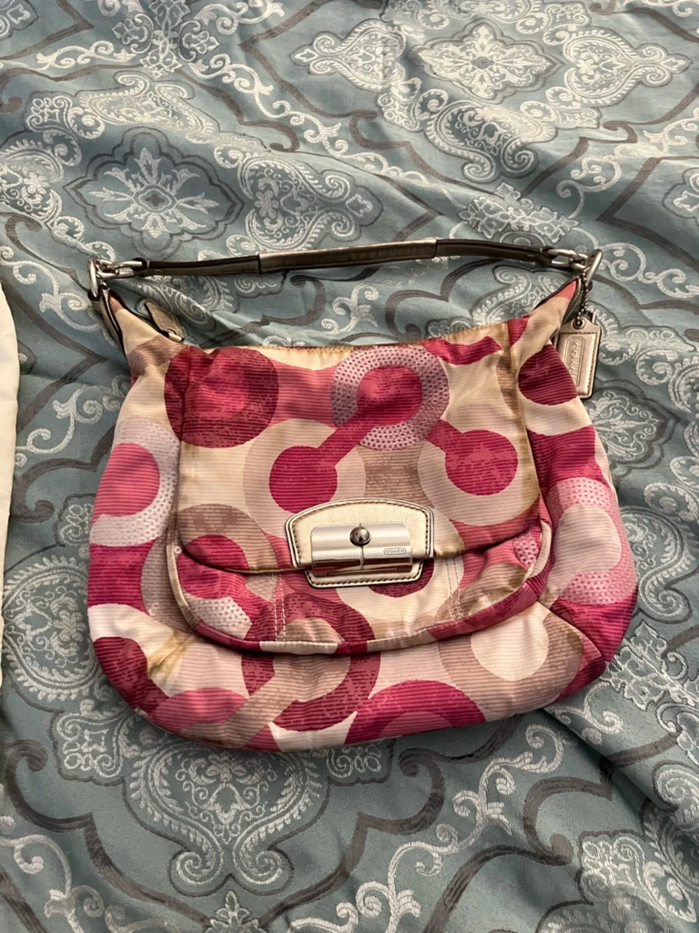Coach Pink White and Silver Sequin Kristen Scarlet Hobo Shoulder Bag - Picture 1 of 9